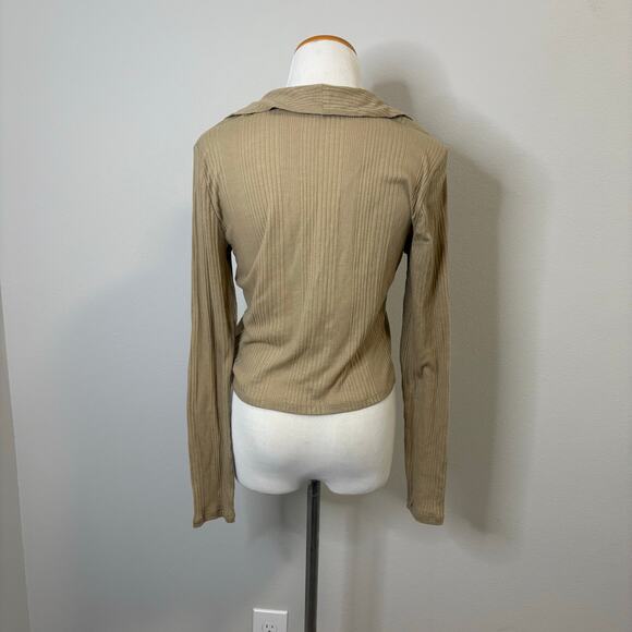 Madewell‎ Drill Khaki Ribbed Button-Up Long Sleeve Collared Top Shirt - Large - Picture 3 of 5